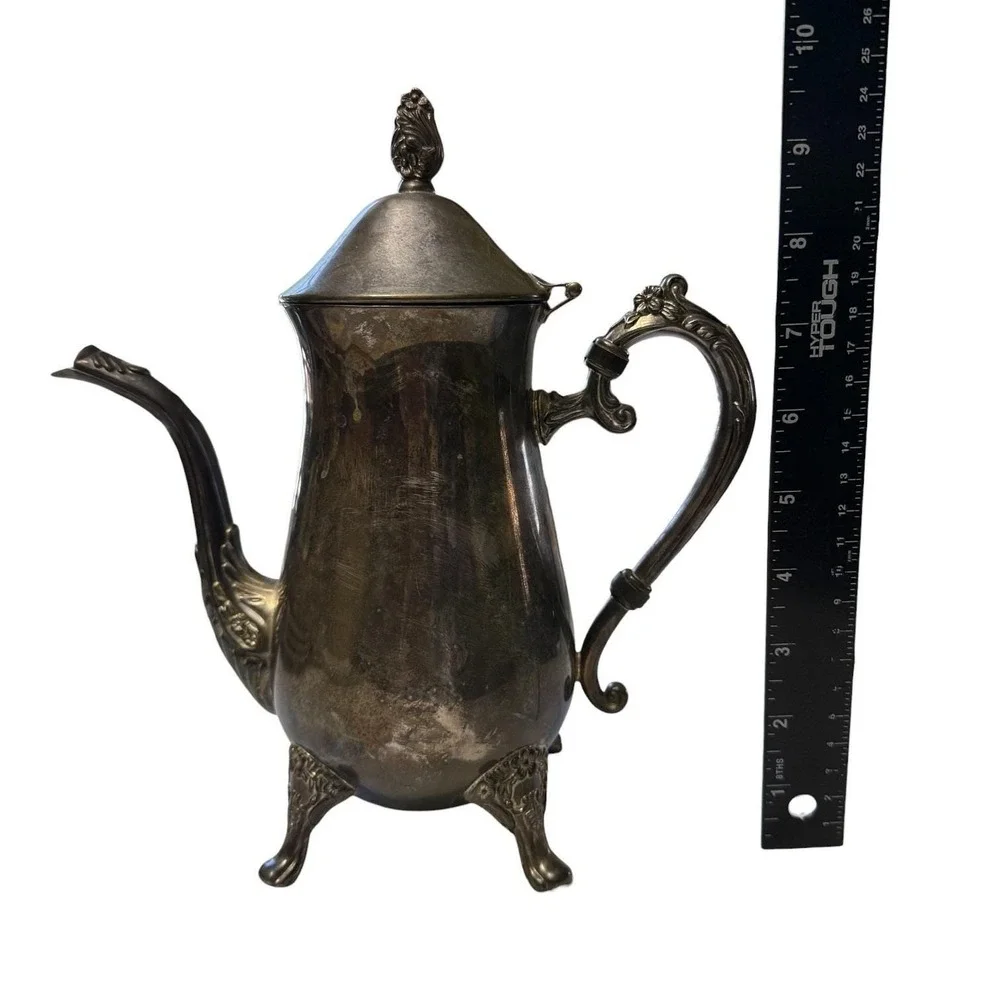 Vintage International Silver Co Silverplate Coffee Tea Pot Ornate Footed 9